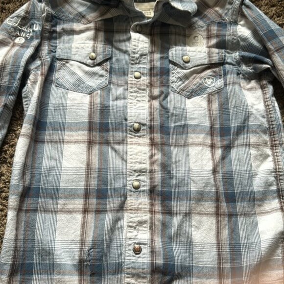 Ariat M 10-12 Gray White Plaid Retro Fit Lazy U Ranch - Picture 5 of 11